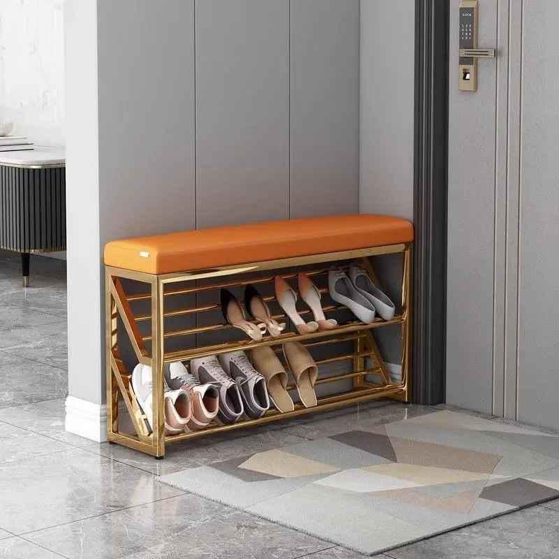 Banc range chaussures entreluxe orange