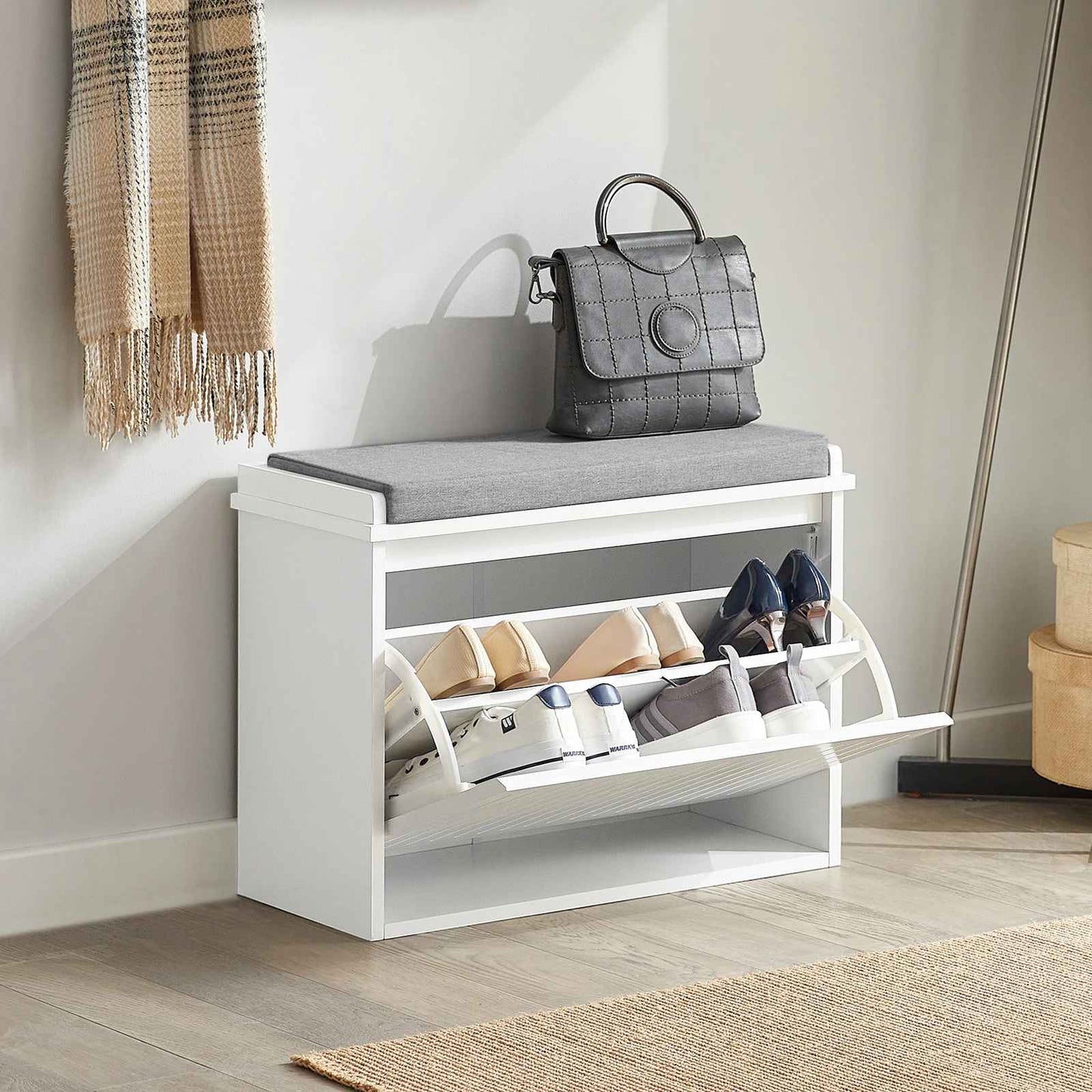 banc rangement chaussures elegance avec sac et souliers