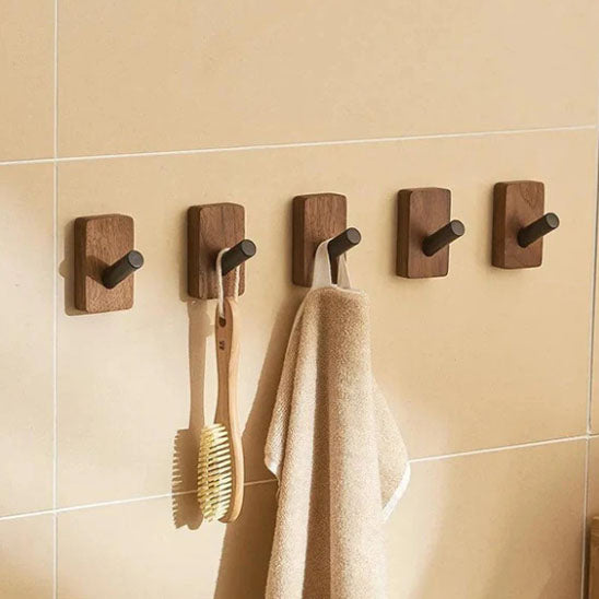 crochet mural en bois noyer noir avec brosse et serviette
