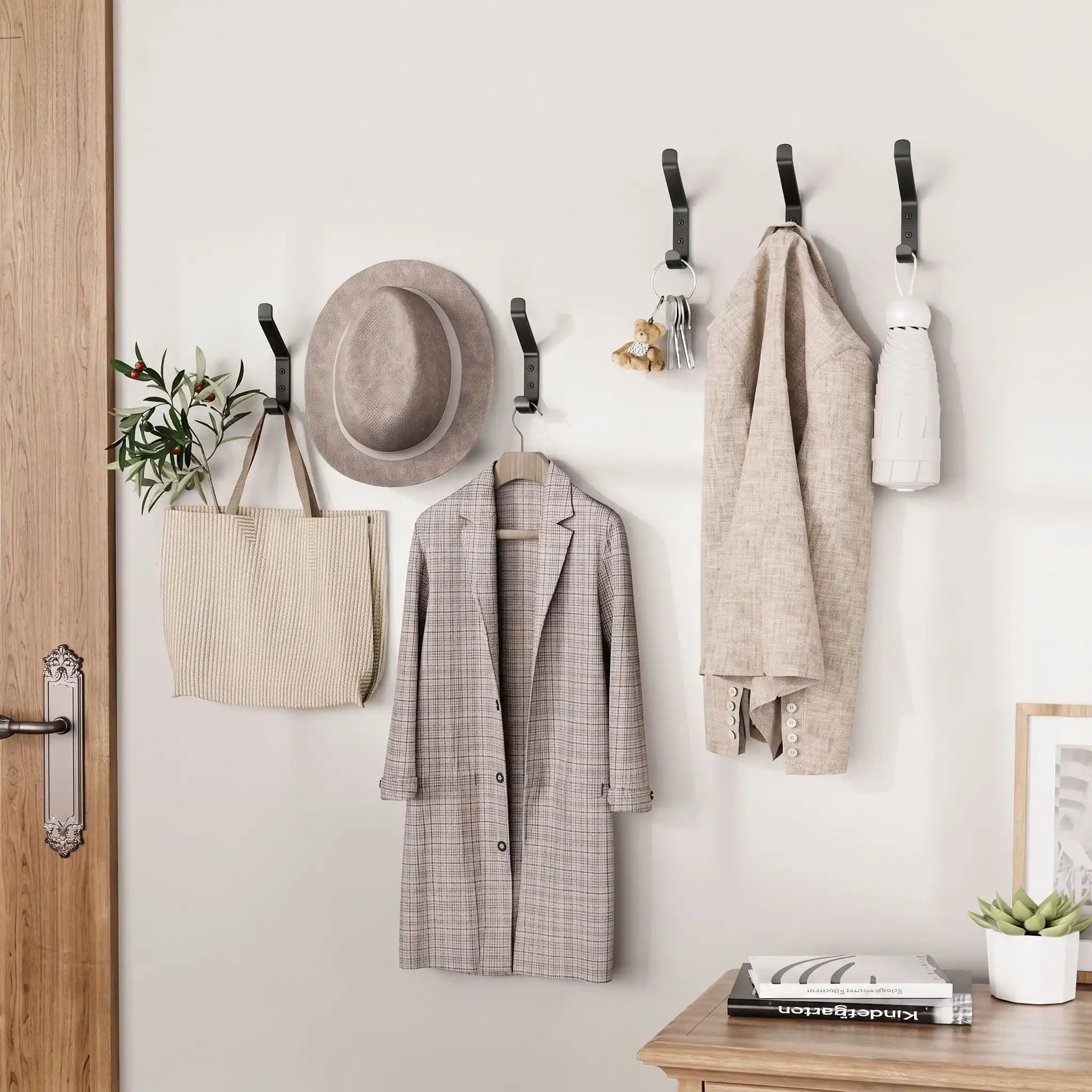 Crochets muraux en acier robustes et minimalistes, lot de 4, parfaits pour organiser une entrée moderne