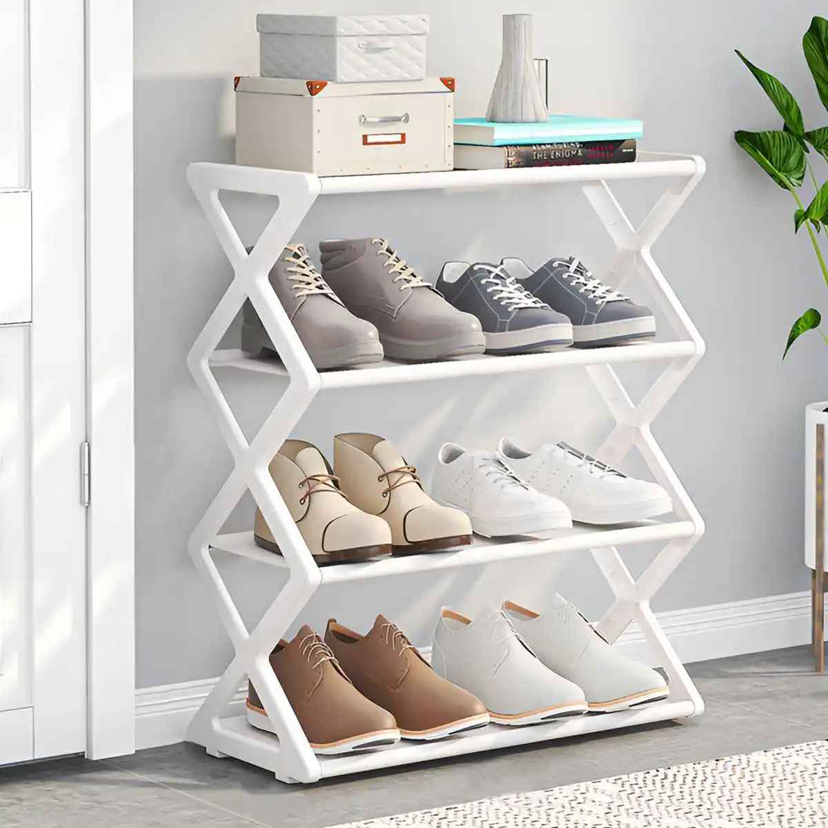 Étagère à chaussures CompactHome blanc avec souliers