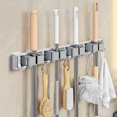 porte balai mural rangement élégant argent