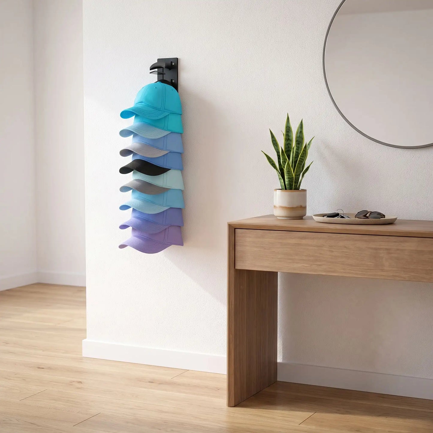 Porte‑casquette mural FJELL™ PremiumRack™ en ABS haute densité vu de côté pour montrer la finition