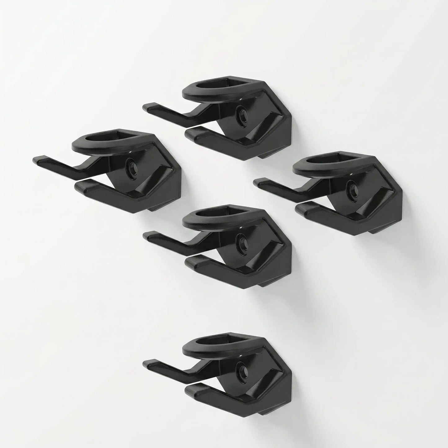 Lot de 5 crochets muraux noirs finition Noir Onyx pour casquettes, fixation sans perçage et design minimaliste OrganizPro.