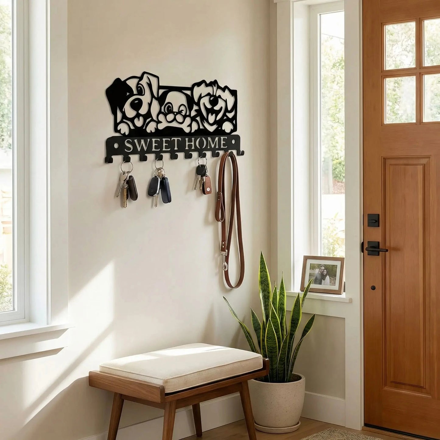 Porte-clés mural élégance canine métal noir avec crochets robustes pour les clés