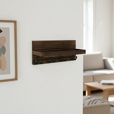 Porte-Clé Mural | Design en Bois avec Étagère de Rangement Porte-Clé Mural avec Étagère Rangement signature