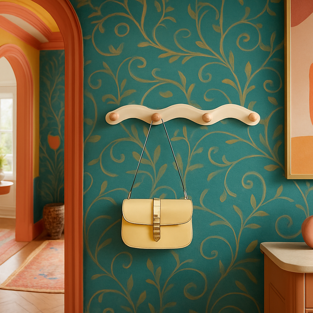 porte manteau mural dans une entree coloree