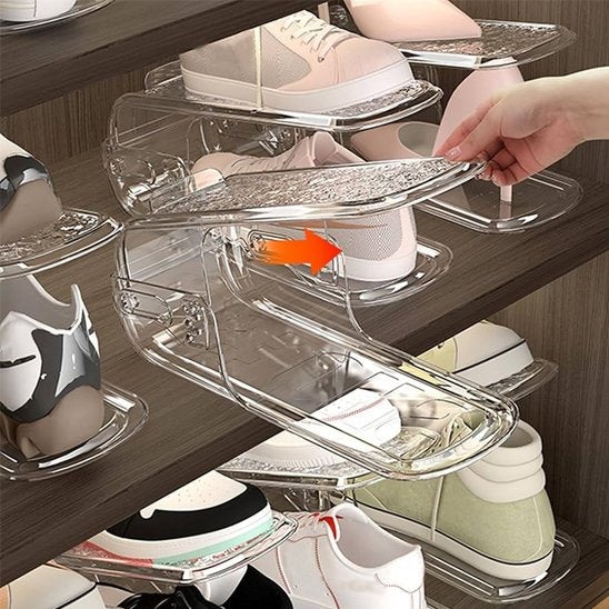 range chaussures acrylique transparent sur tablette