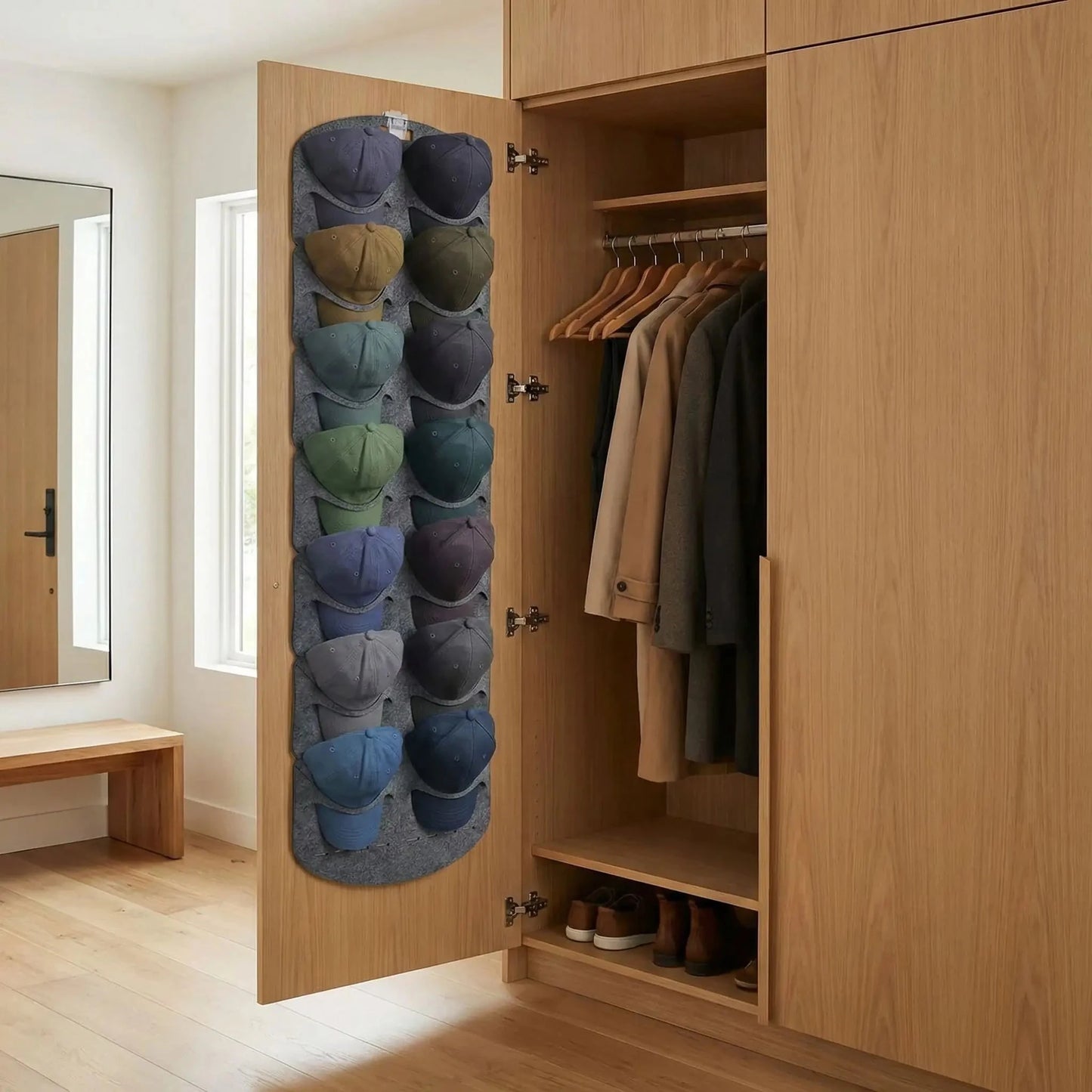 Organisateur de casquettes en feutre épais avec maintien optimal et finition premium