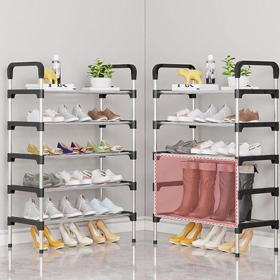 rangement chaussures modulable OrganizeHomeâą avec plantes et chaussures