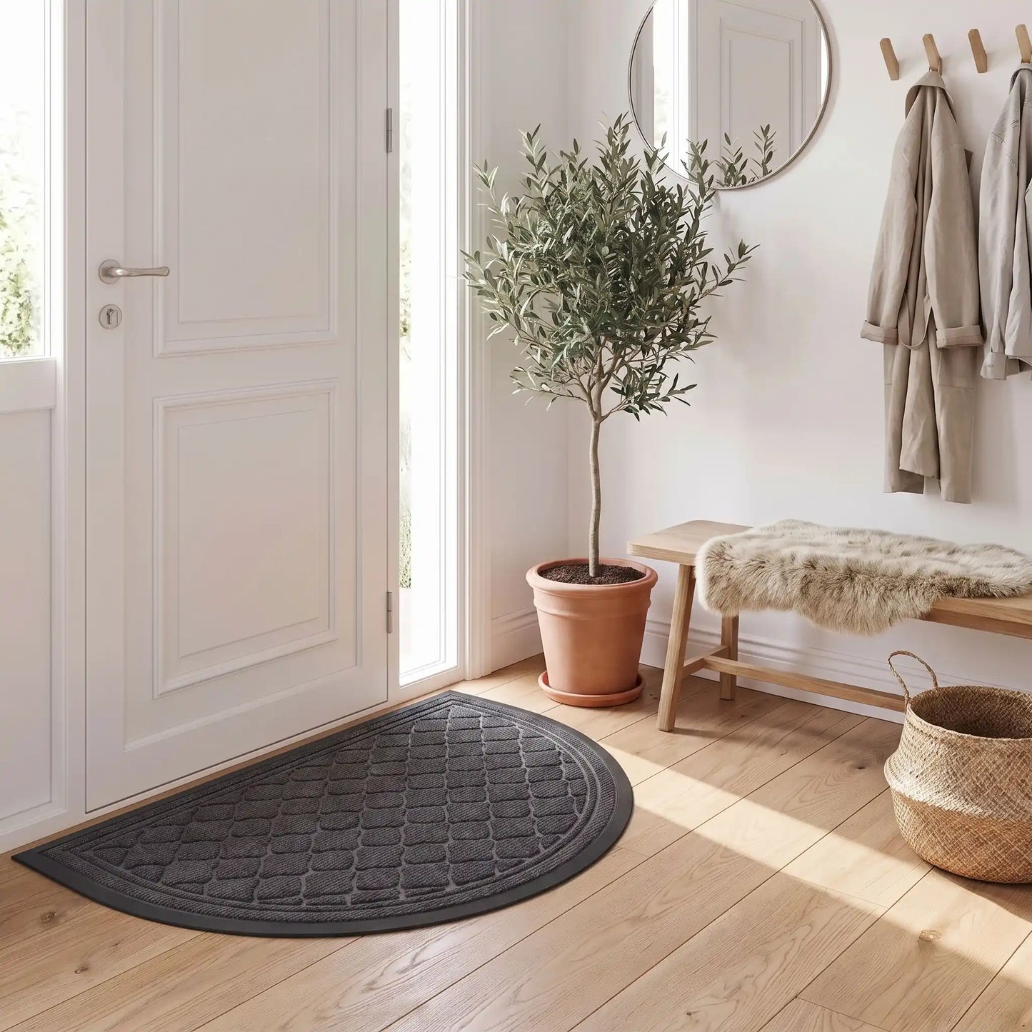 Tapis d’entrée NORDEN™ demi‑lune gris anthracite performance technique polyester et caoutchouc
