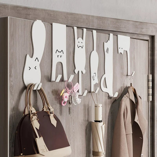 Crochets de Porte | Sans Perçage – Forme Chat Design & Fixation Solide crochet mural Rangement signature Lot Complet – 6 Chats 