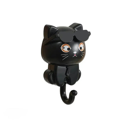 Crochets Muraux | Chat “Cool” – Adhésifs Sans Perçage (Lot de 4) crochet mural Rangement signature Noir 