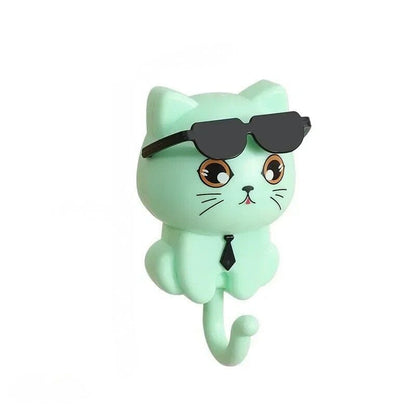 Crochets Muraux | Chat “Cool” – Adhésifs Sans Perçage (Lot de 4) crochet mural Rangement signature Vert 
