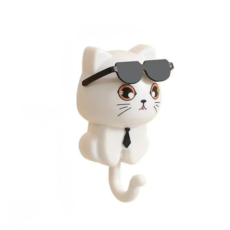 Crochets Muraux | Chat “Cool” – Adhésifs Sans Perçage (Lot de 4) crochet mural Rangement signature Blanc 