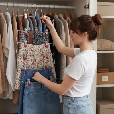 Cintres à pinces avec jupes et pantalons