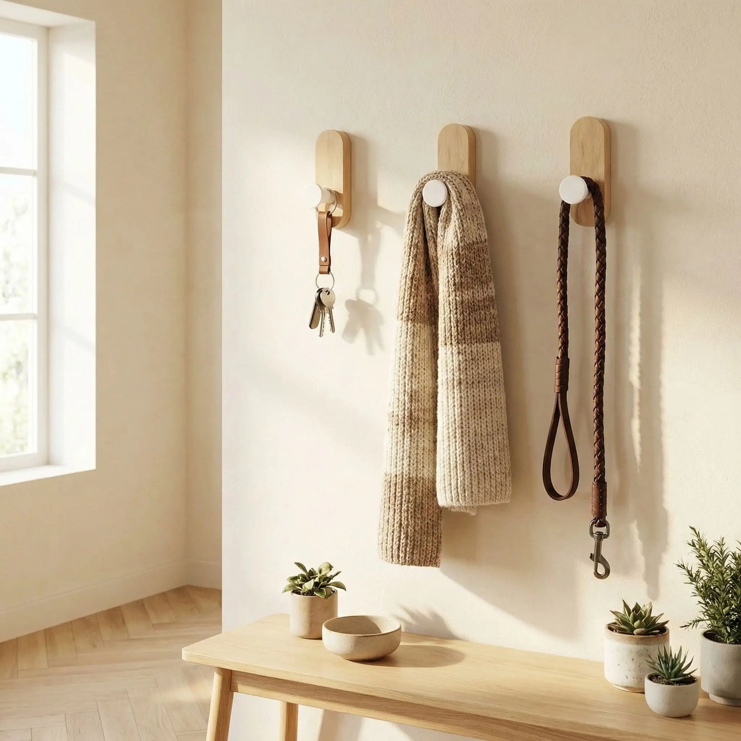 Crochet adhésif avec clés foulard et laisse