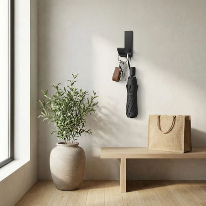 Crochet adhésif en aluminium avec clés et parapluie