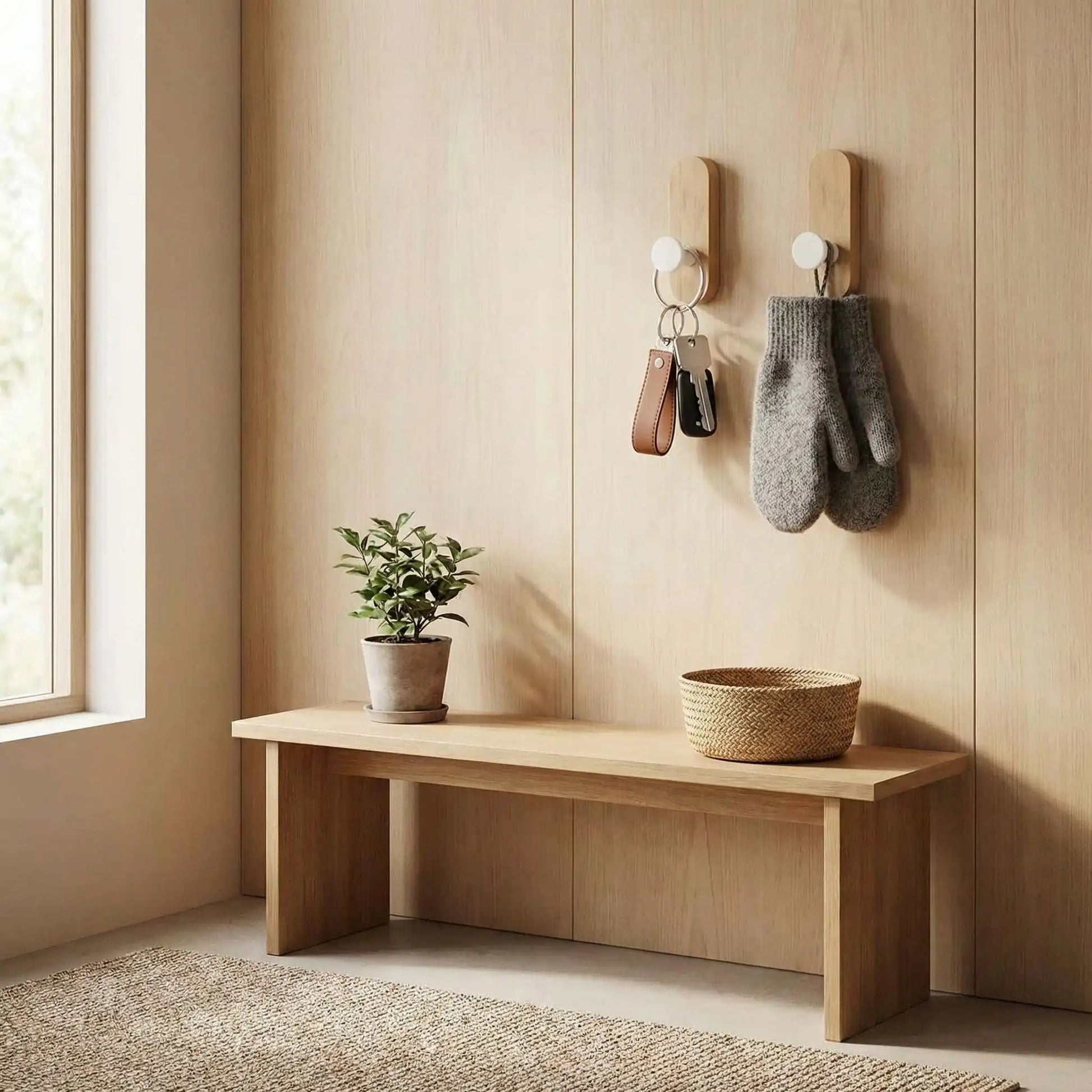 Crochet adhésif hêtre avec clés et mitaines