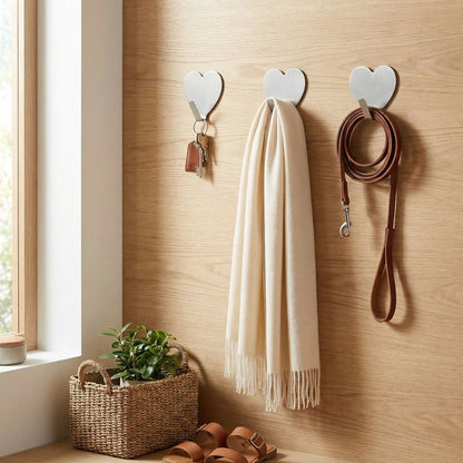 Crochet mural adhesif en forme de cœur avec clés, écharpe et laisse pour chien