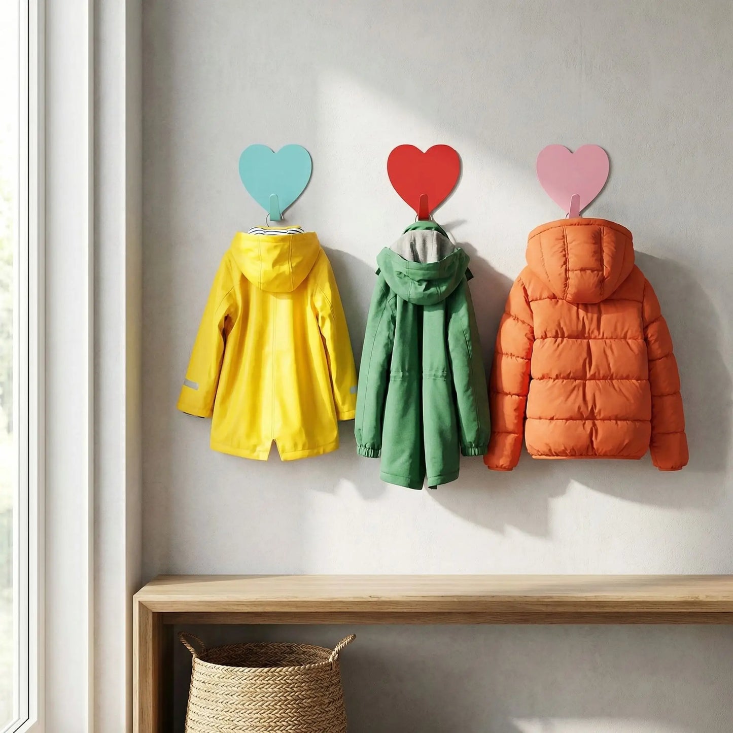 Crochet mural adhesif en forme de cœur avec veste pour enfant