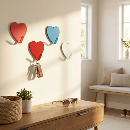 Crochet mural adhesif en forme de cœur coloré avec clés
