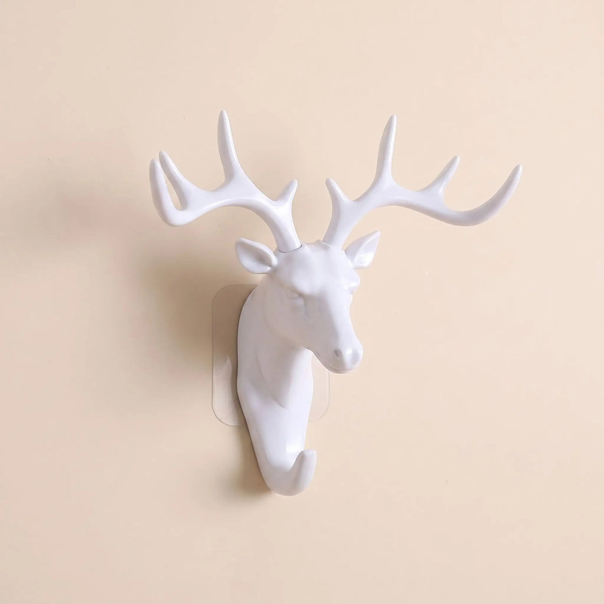 Crochet mural adhésif tête de cerf blanc sans perçage, idéal pour une entrée lumineuse et organisée