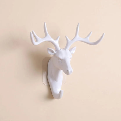 Crochet mural adhésif tête de cerf blanc sans perçage, idéal pour une entrée lumineuse et organisée