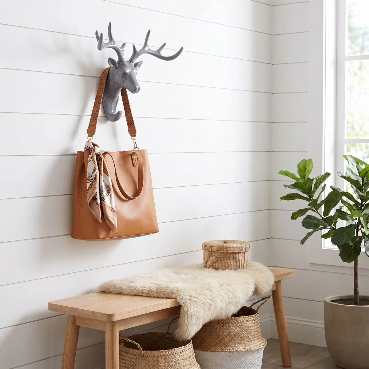Crochet mural adhésif tête de cerf sans perçage, solution pratique pour suspendre accessoires et sac