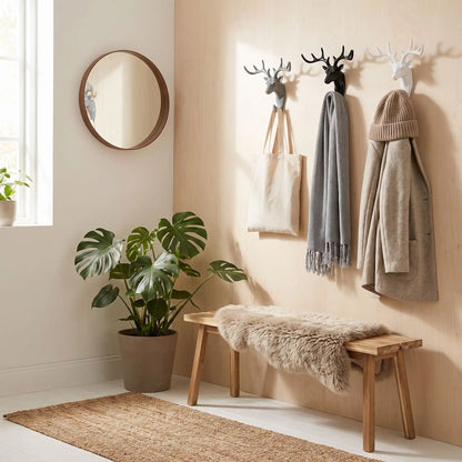 Crochet mural adhésif tête de cerf sans perçage, lot de 3, design décoratif pour une entrée harmonieuse