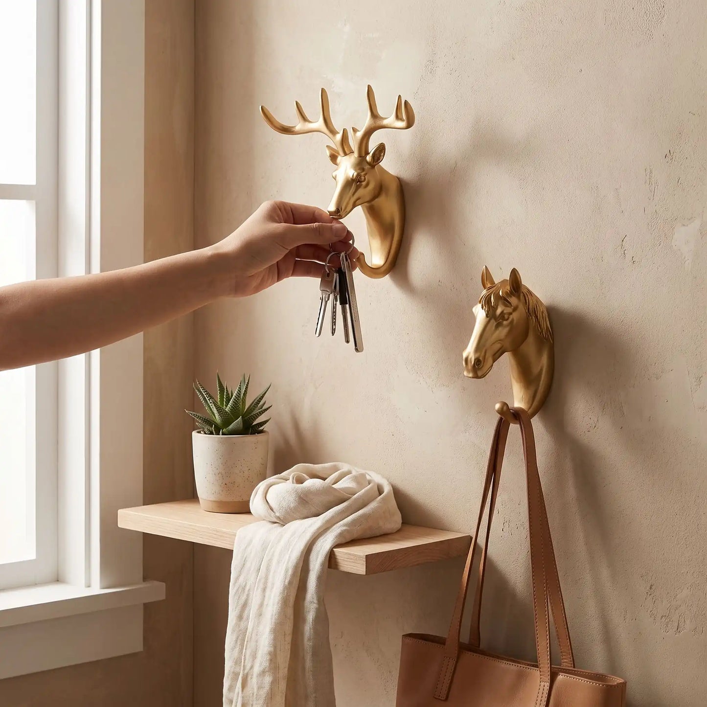 Crochet mural animal doré, patère décorative premium pour entrée, parfait pour un rangement mural moderne