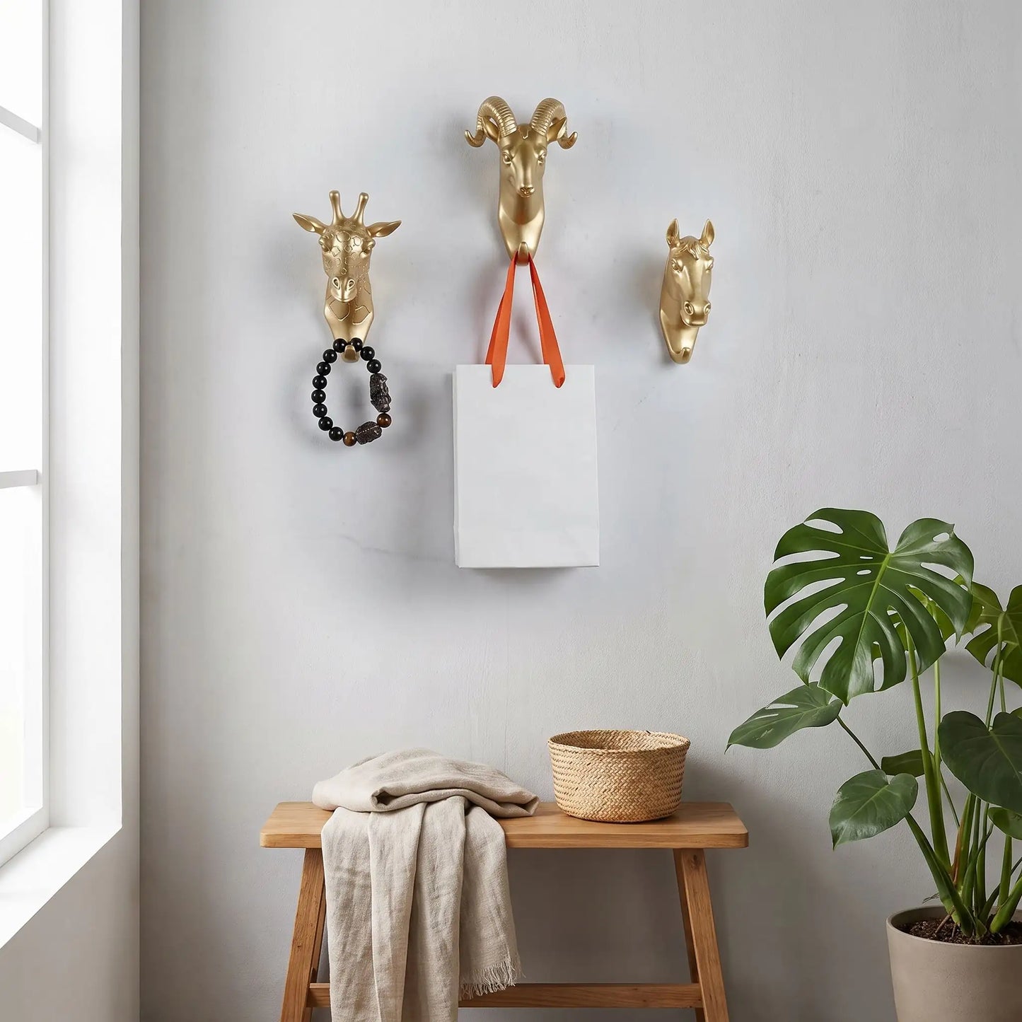 Crochet mural animal doré, patère décorative premium pour entrée, design élégant pour une ambiance soignée