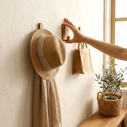 Crochet mural en bois au design scandinave, parfait pour une entrée naturelle et harmonieuse