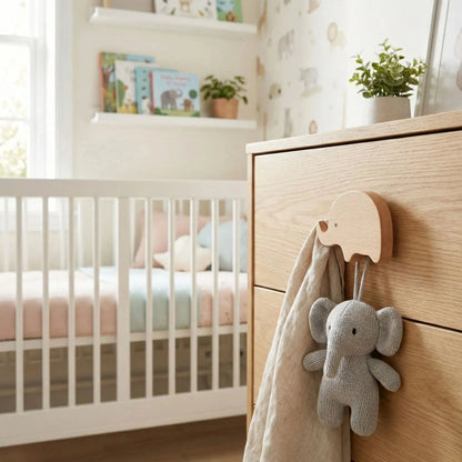 Crochet Mural | Sans Perçage Bois Naturel & Scandi crochet mural Rangement signature Élephant 