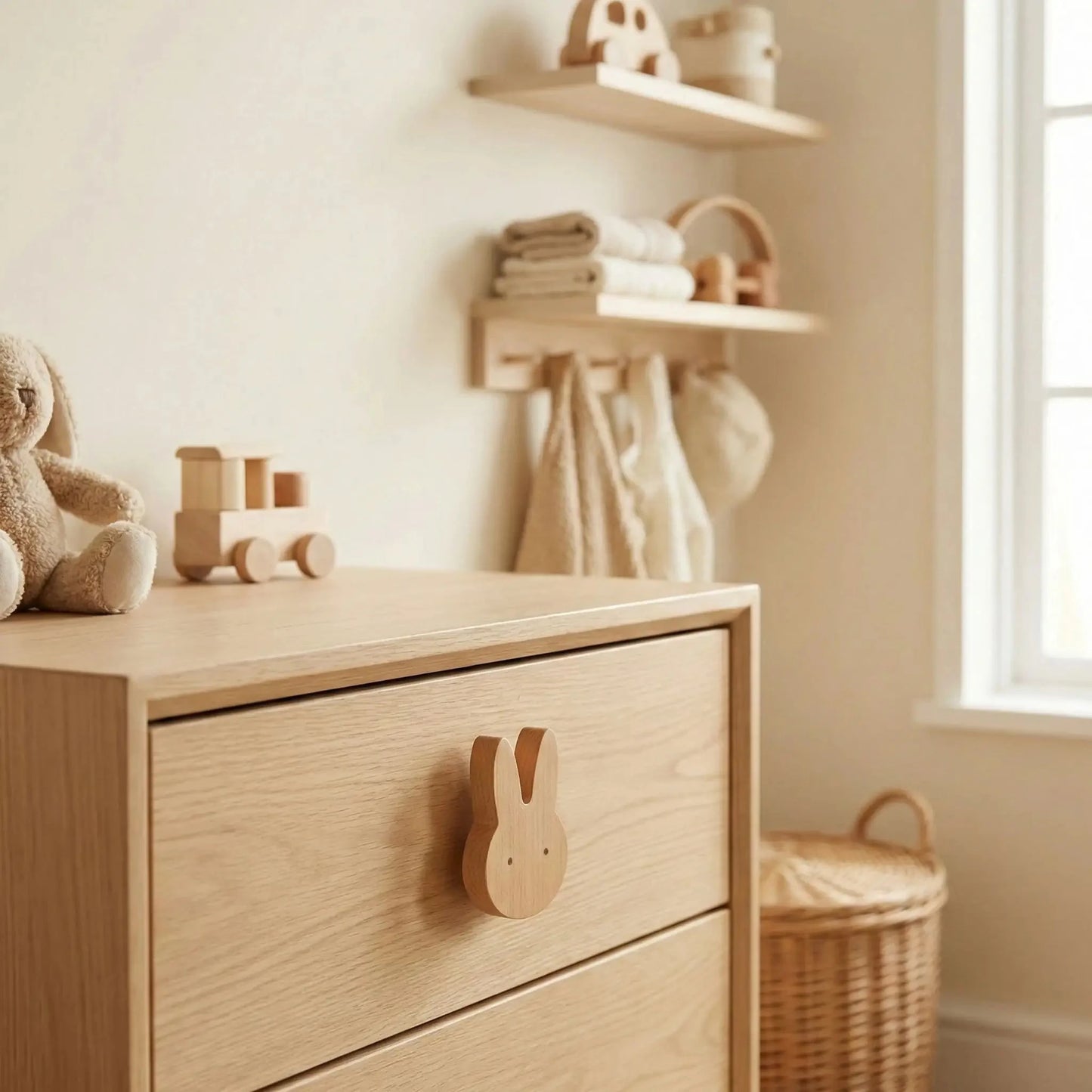 Crochet Mural | Sans Perçage Bois Naturel & Scandi crochet mural Rangement signature Lapin 