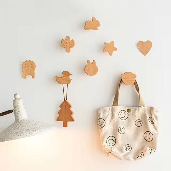 Crochet Mural | Sans Perçage Bois Naturel & Scandi crochet mural Rangement signature 