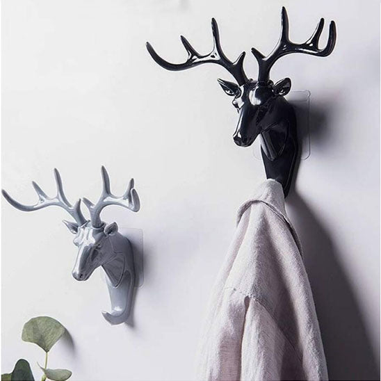 crochet mural tete de cerf noir et gris