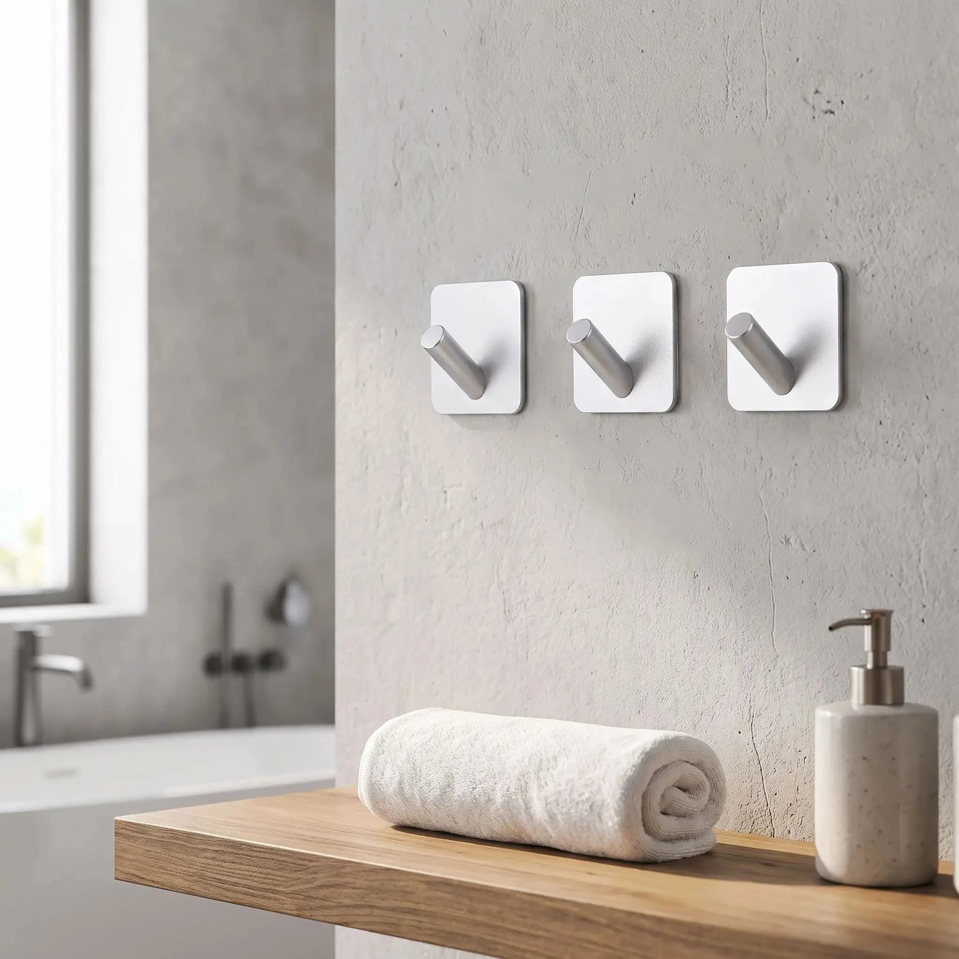 Crochets muraux en acier inoxydable argent AdésiOrganiz, lot de 3, pour une entrée moderne et organisée