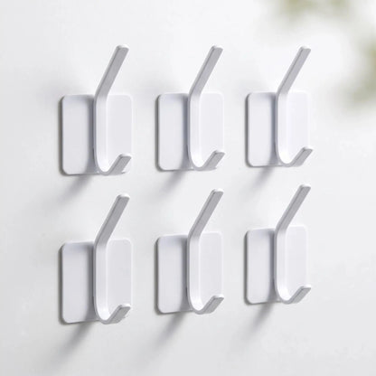 Crochets muraux adhésifs en acier inoxydable OrganiZelt blanc en lot de 6 pour organiser manteaux et accessoires dans une entrée épurée