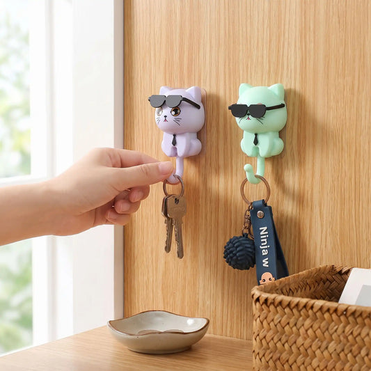 Crochets muraux adhésifs Chat “Cool” sans perçage,  parfaits pour organiser une entrée moderne