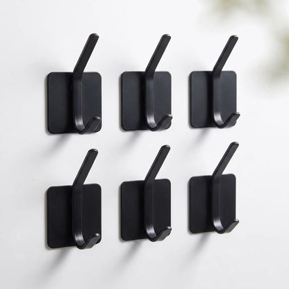 Crochets muraux adhésifs en acier inoxydable noir, lot de 6, parfaits pour une entrée moderne et organisée
