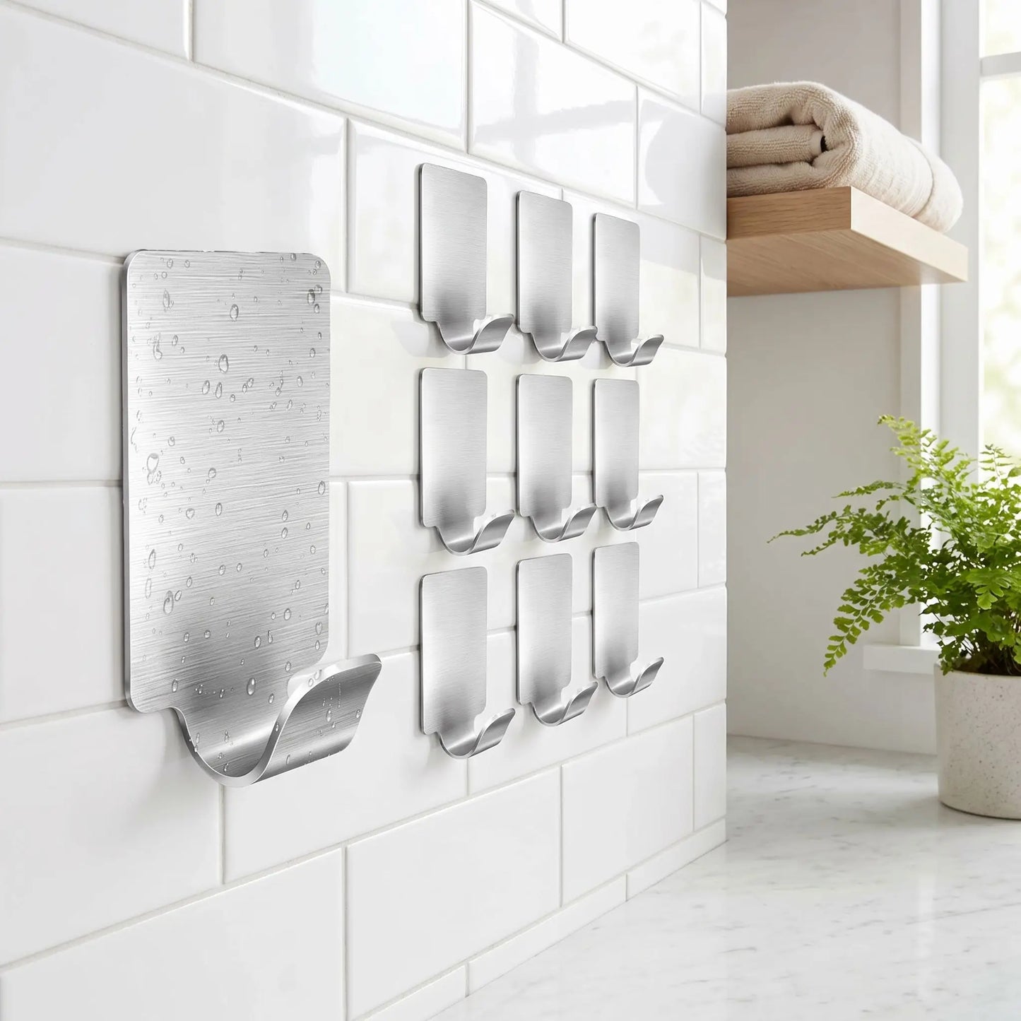 Crochets muraux adhésifs en inox sans perçage, lot de 10, parfaits pour équiper toute l’entrée avec un rangement harmonieux