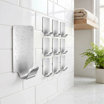 Crochets muraux adhésifs en inox sans perçage, lot de 10, parfaits pour équiper toute l’entrée avec un rangement harmonieux