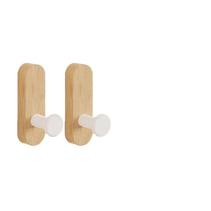 Crochets muraux bois massif hetre sans percage en lot de 2 pour un rangement naturel et épuré