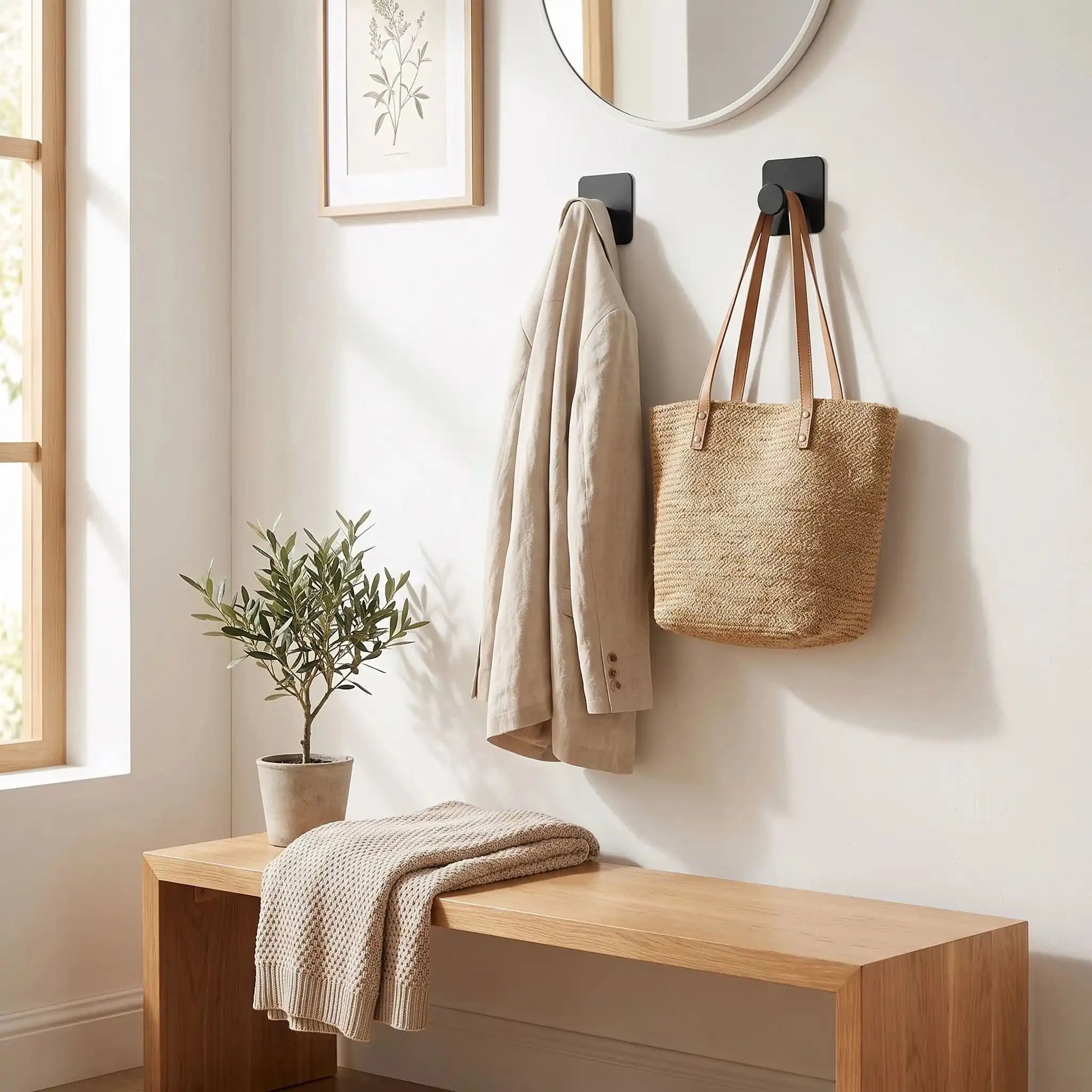 Crochets muraux design moderne sans percage noir en lot de 2 pour optimiser le rangement d’une entrée moderne 