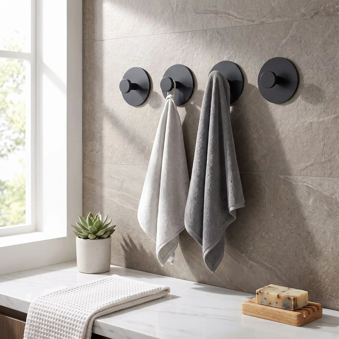 Crochets muraux en métal robuste et élégant, parfaits pour une salle de bain organisée avec un style contemporain