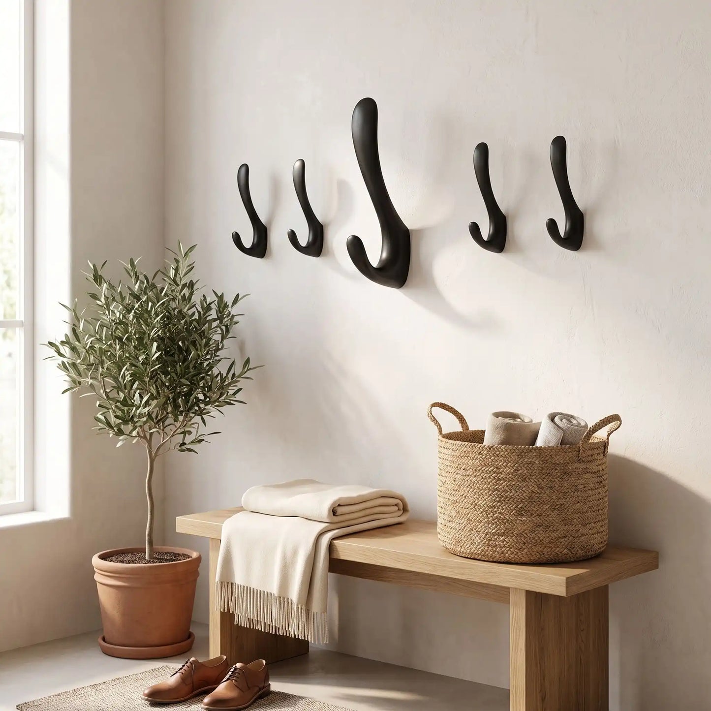 Crochets muraux noir, style élégant et moderne, lot de 5, parfaits pour une entrée harmonieuse