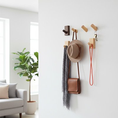 Crochets muraux noyer avec chapeau