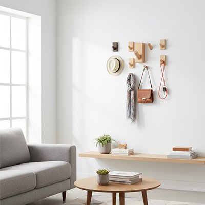 Crochets muraux noyer dans un salon