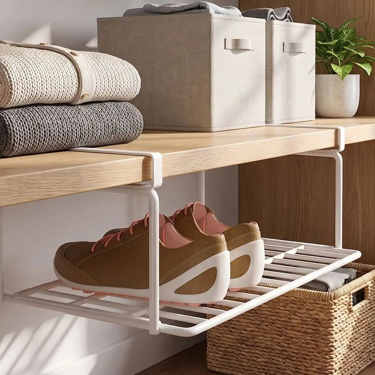 Étagère à chaussures suspendue ShoeHook blanche gain de place pour entrée organisée
